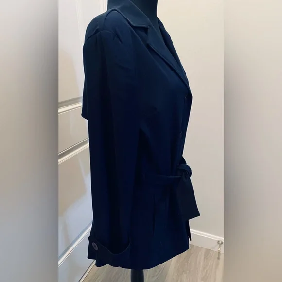 Vintage Linea Navy Blue Belted Women's Trench Coat Classic Chic - Picture 3 of 16